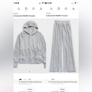 Aerie Essential Waffle Hoodie & Trousers Set Medium Heather Gray